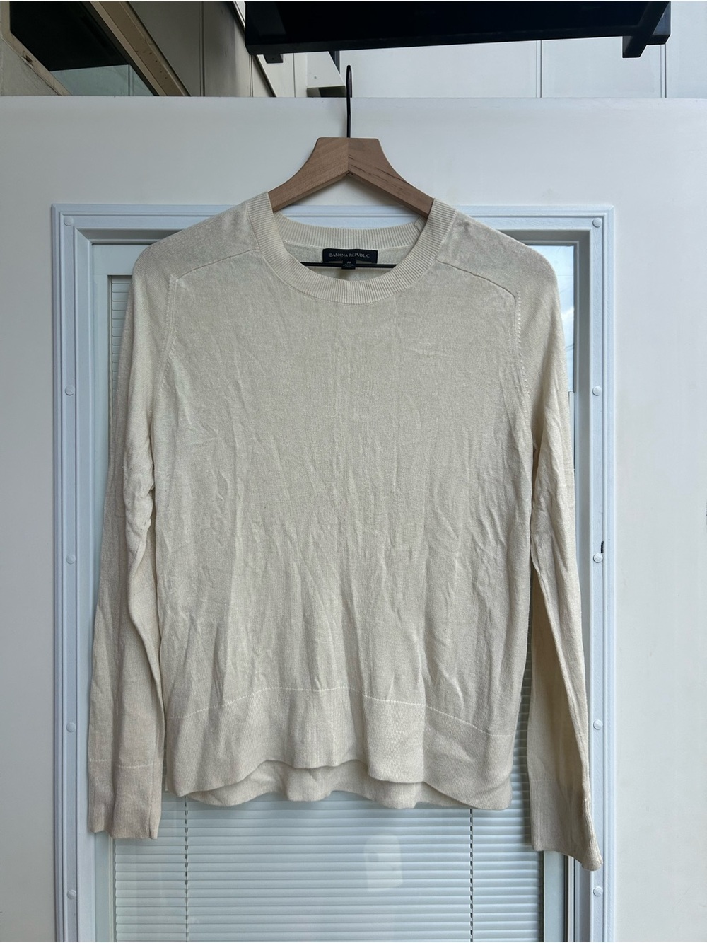 Silk tencel yak hair Banana Republic Ivory Crewneck Sweater